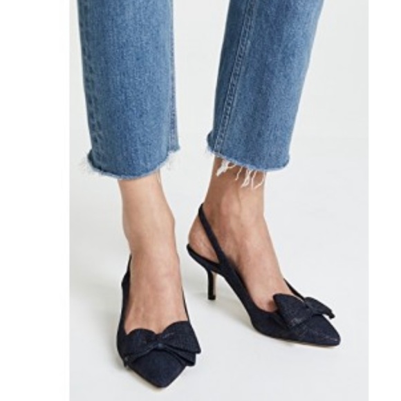Tory Burch | Shoes | Tory Burch Denim Bow Sling Back Heels Sandals |  Poshmark
